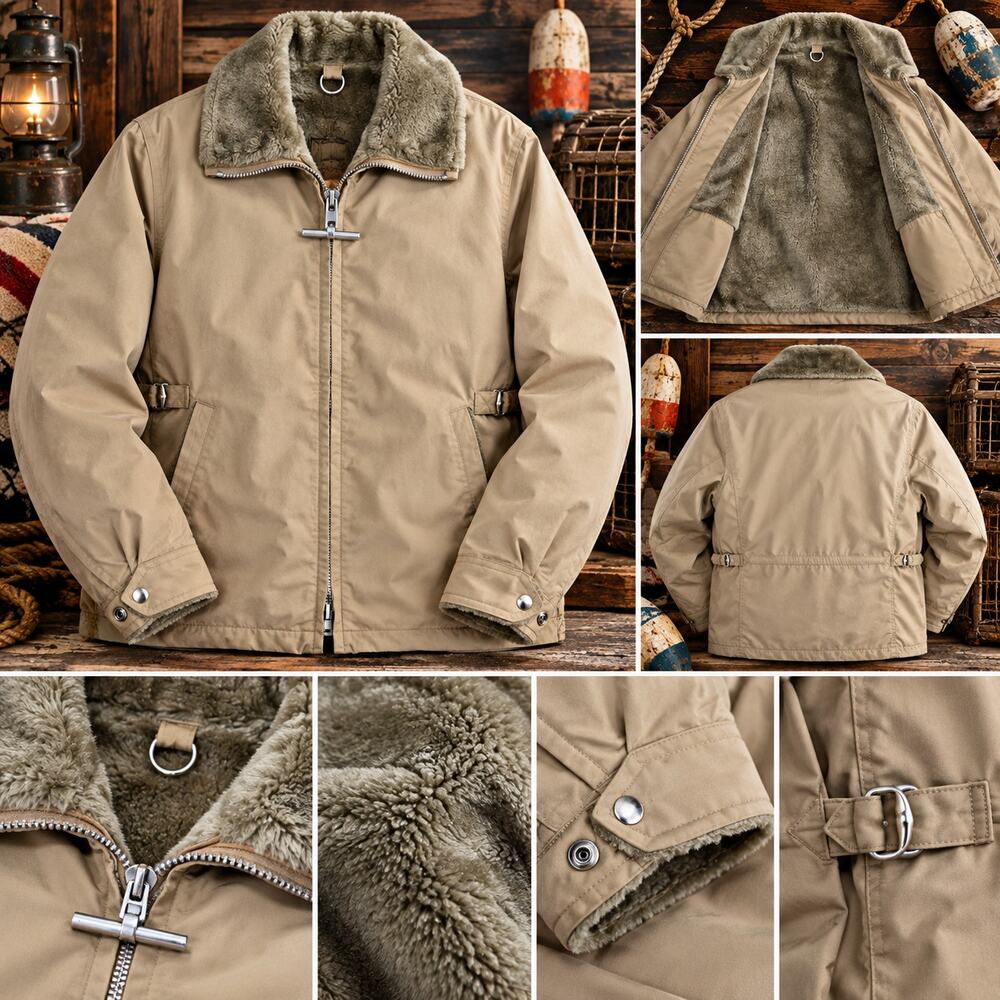 Vintage 70s Mighty Mac Out O Gloucester Jacket Mens 44 Tan Sherpa Lined USA
